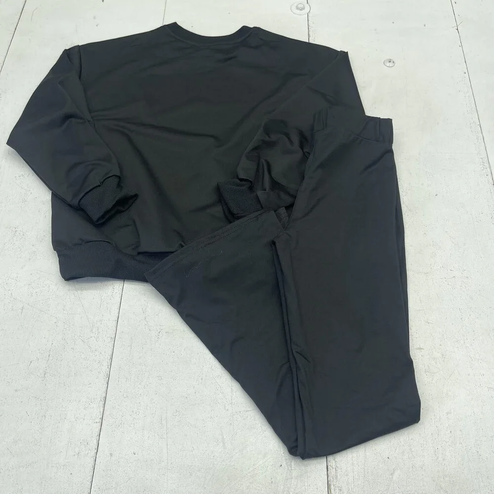 Hibiscus Flower Sweatshirt Pants Set Outfit Youth 10Y Black Pink Loungewear